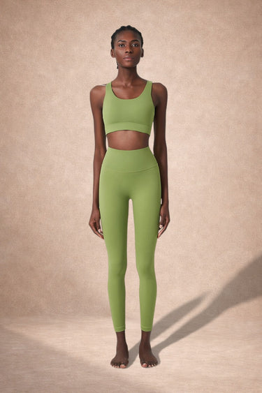 Shakti Warrior AuraLux high support sports bra and leggings set in sage green