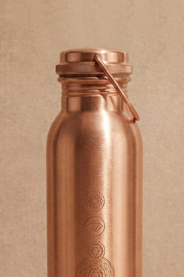 Chakra engraving detail on Shakti Warrior copper water bottle