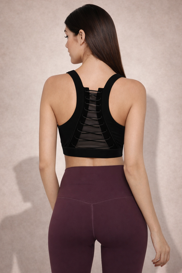 Back view of Shakti Warrior high support AVA lace sports bra