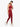 Woman wearing a red athletic outfit on a beige background