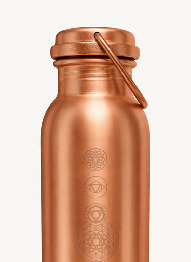 Chakra engraving detail on Shakti Warrior copper water bottle