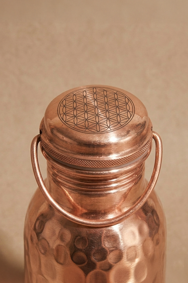 Copper water bottle with engraved lid 