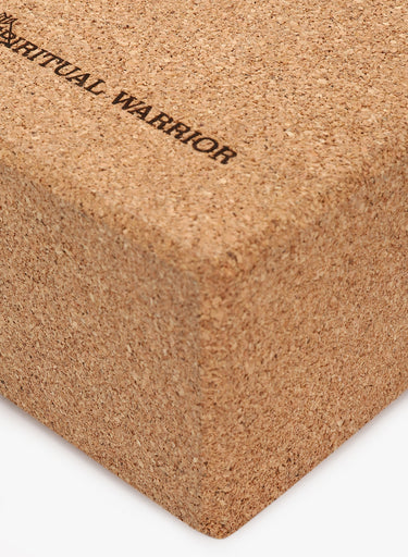 Close up of a Shakti Warrior cork yoga block