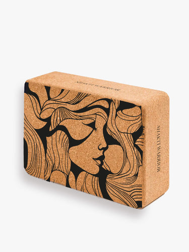 Single Shakti Warrior cork yoga block featuring woman design