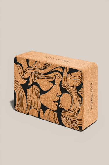 Single Shakti Warrior cork yoga block featuring woman design