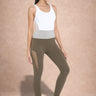 Woman wearing Shakti Warrior a high support one piece high support leotard
