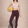 Woman in burgundy athletic wear 