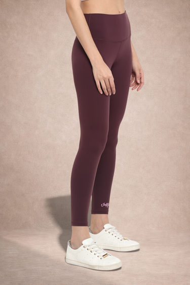 Shakti Warrior high waisted leggings in bugundy back view