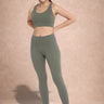 Shakti Warrior RE medium support sports bra and leggings set in Khaki Green