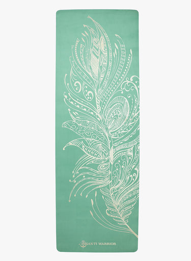 Shakti Warrior TPE yoga mat with feather design featuring eco friendly 6mm thickness